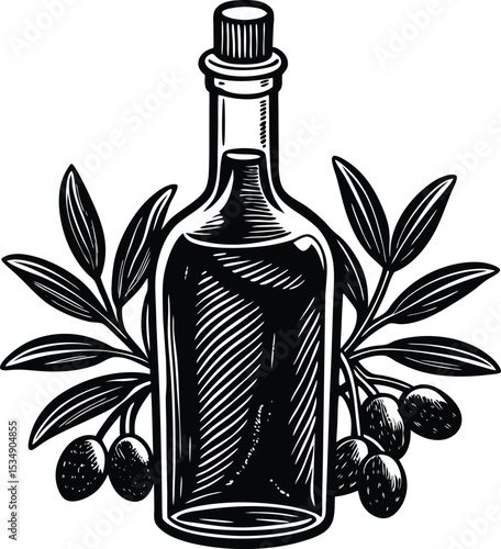 Extra Virgin Olive Oil Bottle Illustration Vintage Style Design