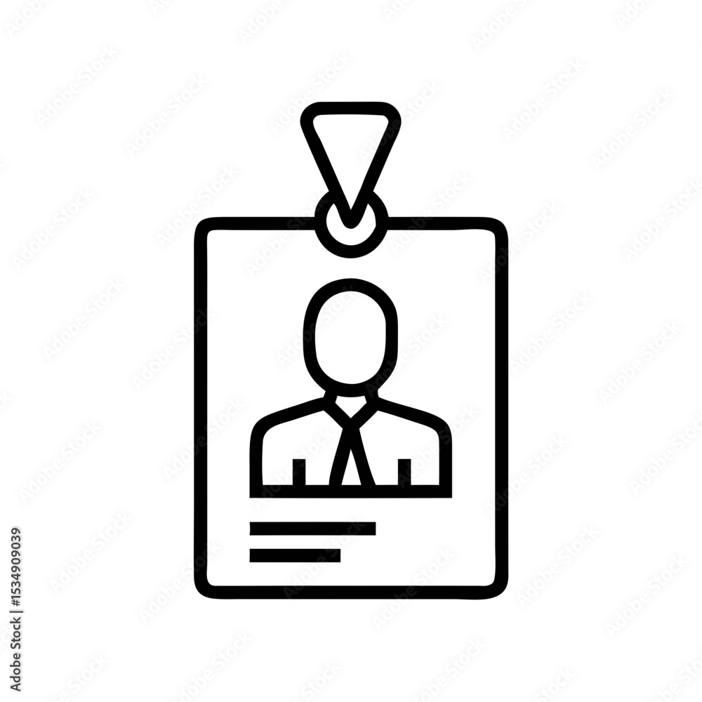 Employee ID Badge Icon with Person Silhouette and Lanyard Outline Employee ID Badge Icon with Person Silhouette and Lanyard Outline