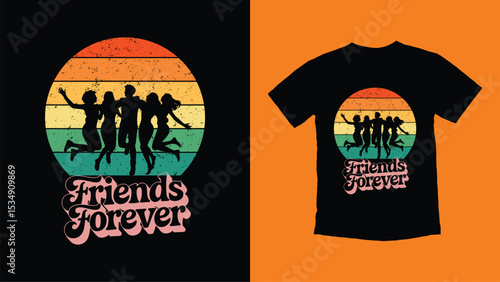 Happy Friendship Day t-shirt design. Friends Forever with friends silhouette design