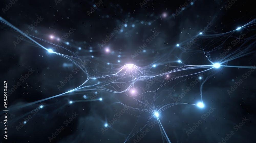 Obraz premium Futuristic Abstract Network of Bright Nodes in Dark Cosmic Space