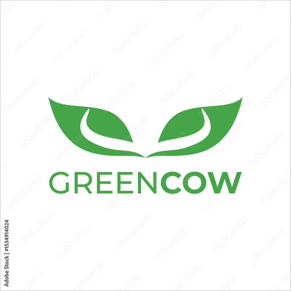 Organic Farming Logo – Green Cow Symbol with Leaf Horns Vector