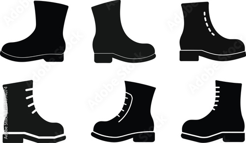 A set of stylish black and white leather boots, perfect for winter fashion