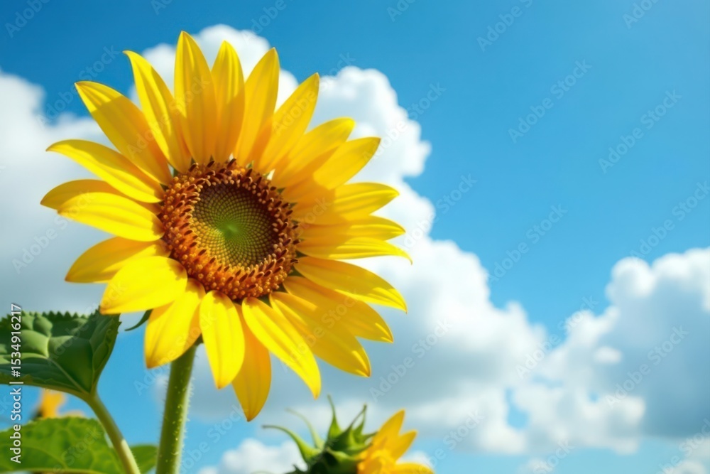 Vibrant yellow sunflower close-up, fluffy clouds, blue sky , close-up, nature, sunflower Vibrant yellow sunflower close-up, fluffy clouds, blue sky , close-up, nature, sunflower