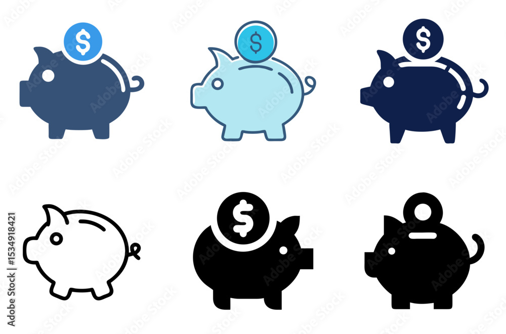 Piggy Bank Icon Savings Money Finance Investment Symbol Set Piggy Bank Icon Savings Money Finance Investment Symbol Set