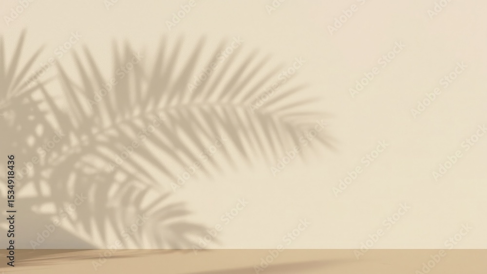 Obraz premium Beige background with palm leaf shadow minimalist design aesthetic
