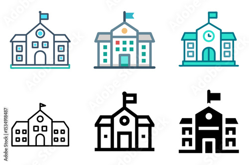 School Building Icon Education Learning Campus University Symbol Set