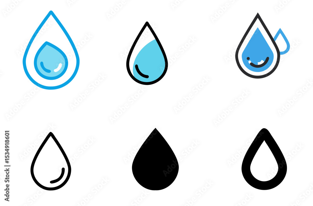 Water Droplets Icon Liquid Rain Clean Hydration Symbol Set Water Droplets Icon Liquid Rain Clean Hydration Symbol Set