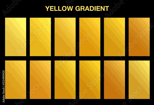Twelve Yellow And Gold Gradient Swatches