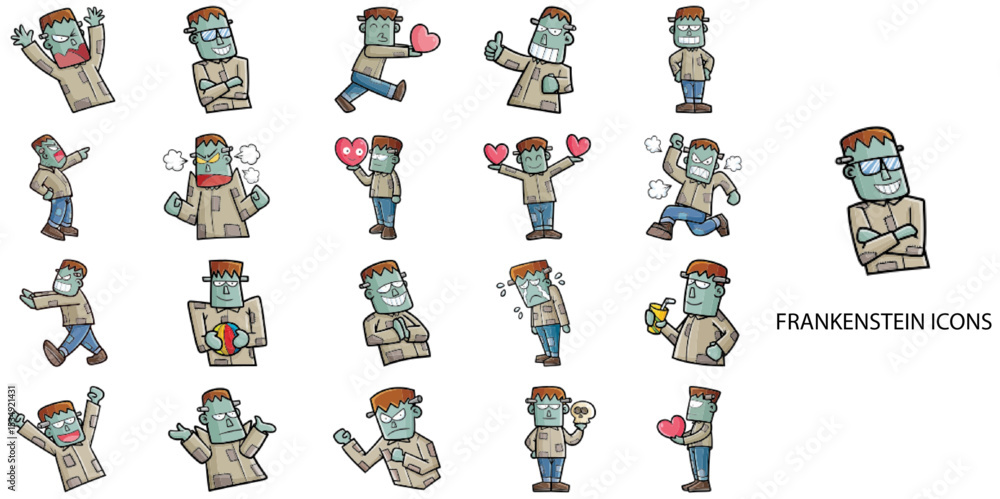 Fototapeta premium Frankenstein simple New concept 24 hand drawn color icons set .Vector illustration.