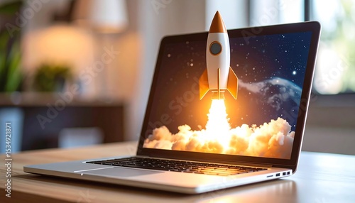 Rocket launching from laptop screen (2)