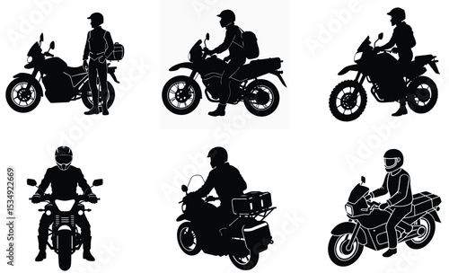 Adventure Touring Motorcycle Silhouette Vector Collection – Rugged Dual-Sport Motorbikes for Off-Road Travel, Long-Distance Touring, and Outdoor Exploration