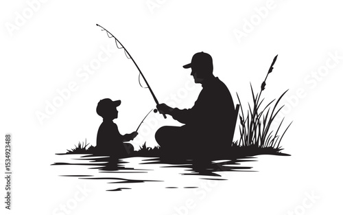 father's day silhouette of a fisherman and a fishing