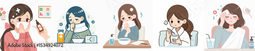 vector image of a woman who is sick, flat design on a white background, simple and nice