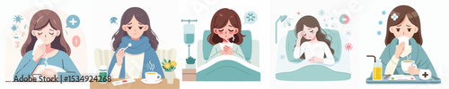 vector image of a woman who is sick, flat design on a white background, simple and nice