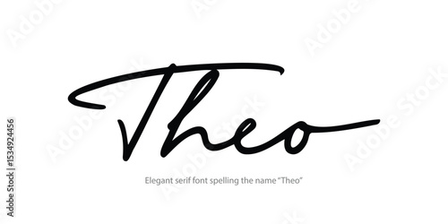 Elegant serif font spelling the name “Theo” with timeless and refined typography, ideal for luxury branding, minimalist logos, fashion design, and premium editorial layouts.