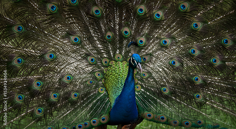 Fototapeta premium peacock with feathers out