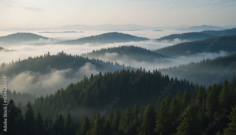 Fototapeta premium Misty Mountain Landscape at Sunrise