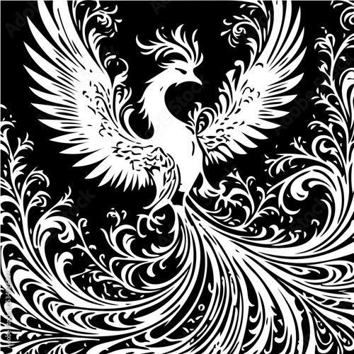 Wallpaper Mural Phoenix fractal background, black and white vector Torontodigital.ca
