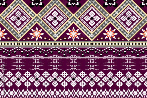 Abstract geometric design of ethnic, western fashion for Pakistani, Indian, Arab rugs, fabric, clothing, rugs, vector illustration, embroidery style, seamless, and wallpaper.
