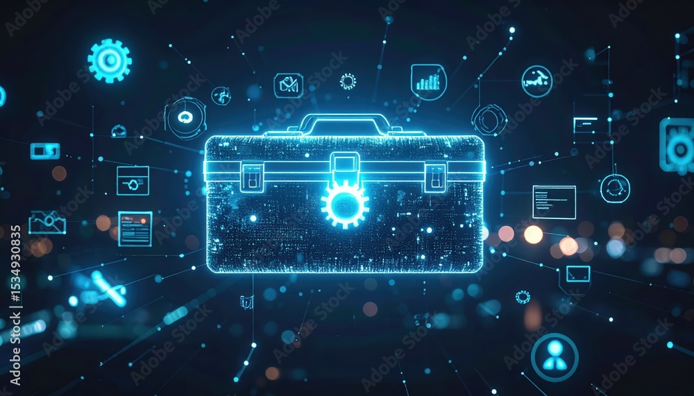 Futuristic digital security concept featu a glowing lock symbol surrounded by technology icons representing data protection privacy and cybersecurity innovations Futuristic digital security concept featu a glowing lock symbol surrounded by technology icons representing data protection privacy and cybersecurity innovations