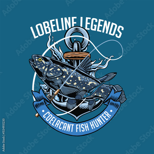 Coelacanth Fish in Colorful Vector Cartoon Illustration for sticker badge emblem t-shirt banner invitation