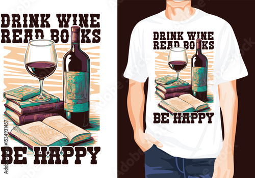 Wine and books t-shirt design
