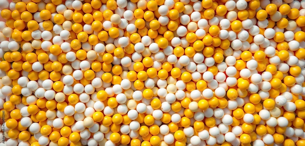 A chaotic pile of yellow and white plastic balls, children's toys, texture A chaotic pile of yellow and white plastic balls, children's toys, texture