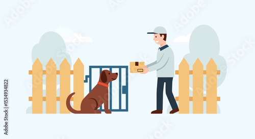 Friendly Delivery Person Giving Package to Dog