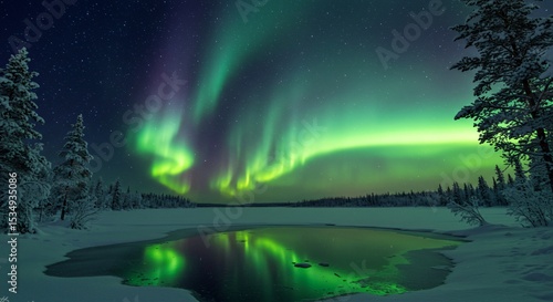 Wallpaper Mural Mesmerizing Aurora Borealis Display Over a Frozen Lake in Winter Torontodigital.ca