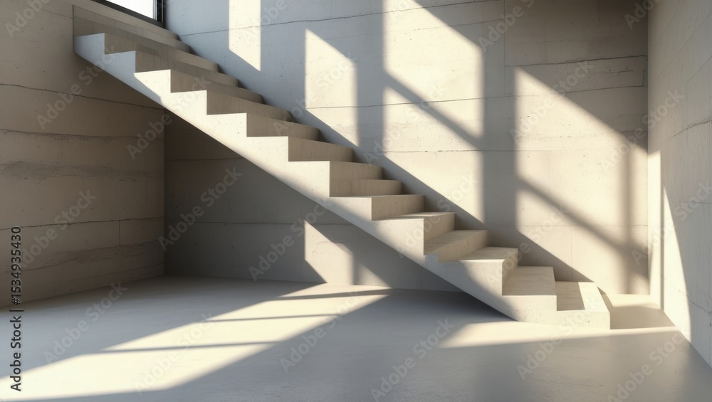 Fototapeta premium Modern concrete staircase in minimalist interior with sunlight