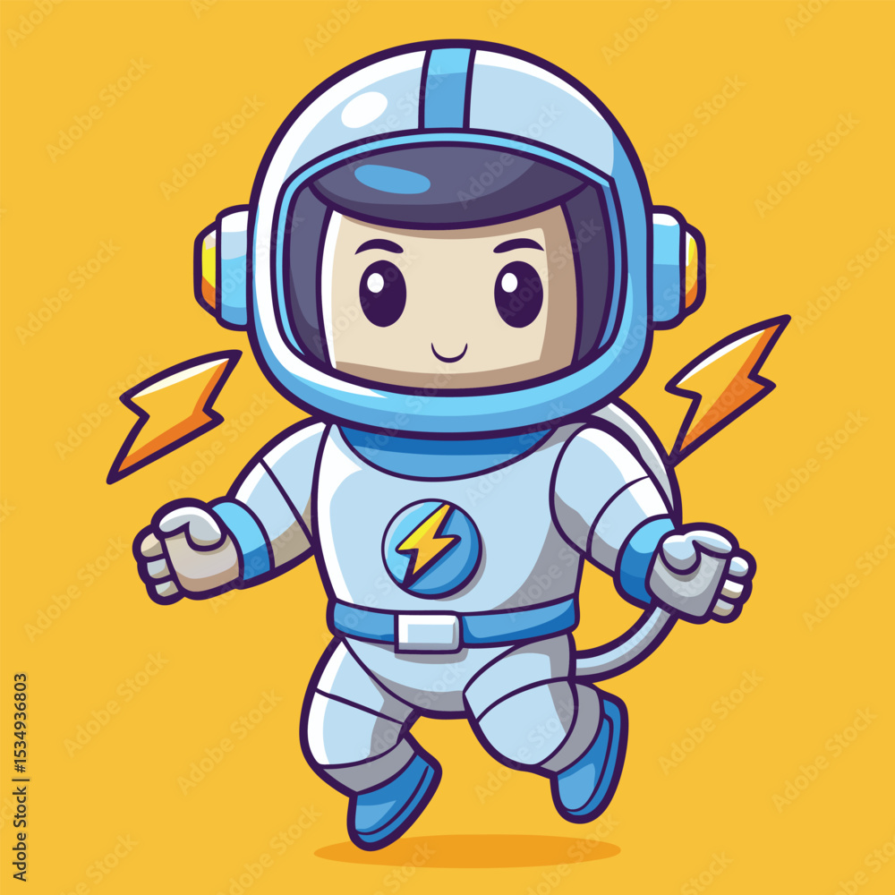 Obraz premium Astronaut in a space suit is running with lightning bolts around him.