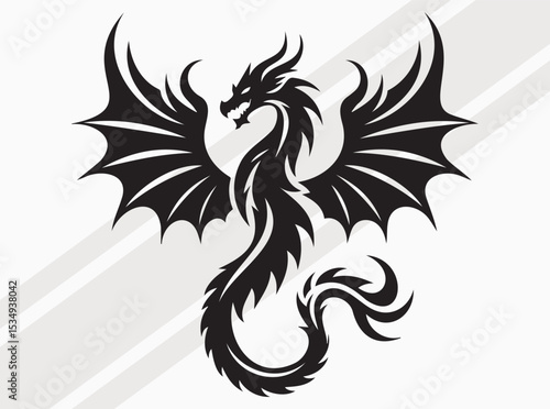 Wallpaper Mural Majestic Dragon Silhouette with Curled Tail and Wings for Mythical Fantasy and Tattoo Art Vector, Dragon Scale SVG Torontodigital.ca