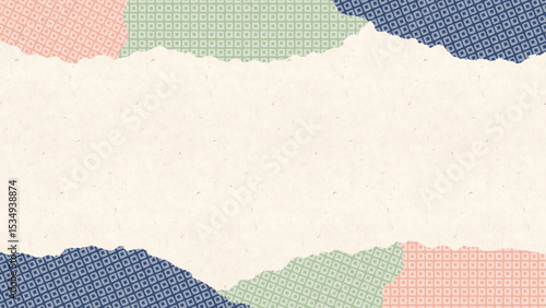 Japanese pattern frame-2　和風の背景。大人っぽい色の和柄のフレーム。折り紙のちぎり絵風の壁紙。