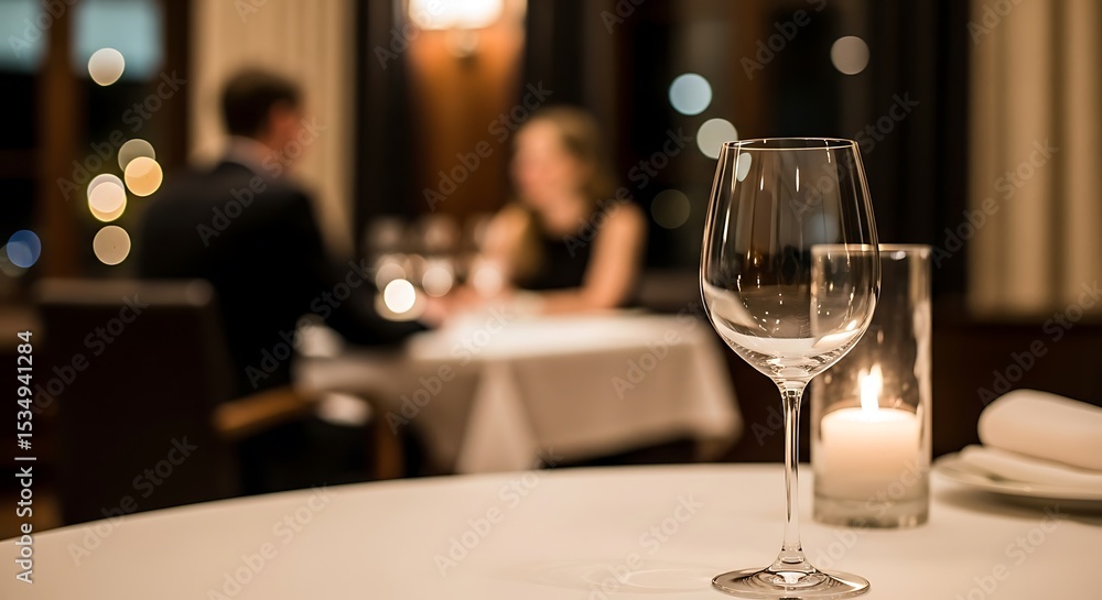 Romantic Dinner Setting with Couple in Background Romantic Dinner Setting with Couple in Background