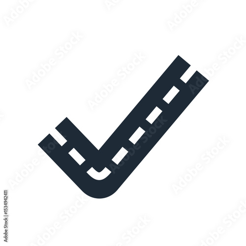  Tick ​​mark with road markings.The correct, true road, path. Vector linear icon illustration isolated on white background.