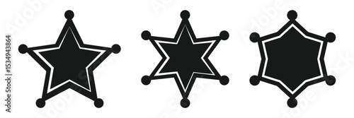Isolated black sheriff star badge icon with balls on white background