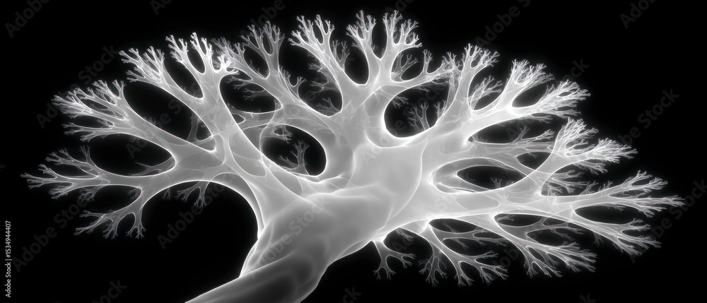 Obraz premium High Contrast X Ray Style Flower Branch Grayscale Nature Botany Abstract Background