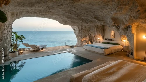 Luxurious Cave Hotel Room with Pool and Ocean View for an Exclusive Vacation