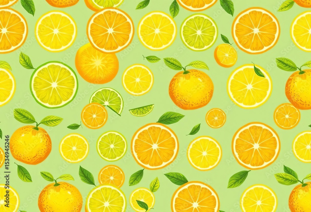 Vibrant summer citrus seamless patterns in green, yellow, orange, paper, design Vibrant summer citrus seamless patterns in green, yellow, orange, paper, design