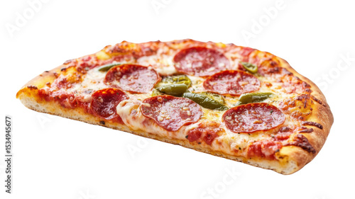 Title: Delicious Slice of Salami and Pepper Pizza Isolated on White Background