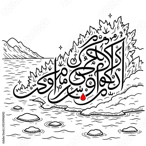 Dal Lake Kashmir with Shikara and Houseboat Vector  persian typography Illustration

