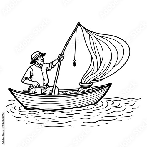 Dal Lake Kashmir with Shikara and Houseboat Vector Illustration

