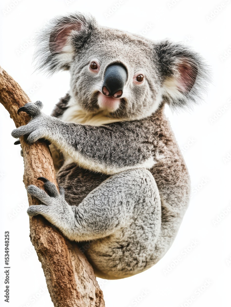 Fototapeta premium Koala png cute koala bear png australian animal png wildlife koala png sleepy koala png eucalyptus eating koala png white background image