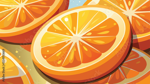 Deliciously fresh illustration of oranges slices with vibrant colors and modern artistry