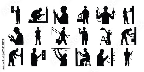 Electrician workers silhouette collection isolated on white background
