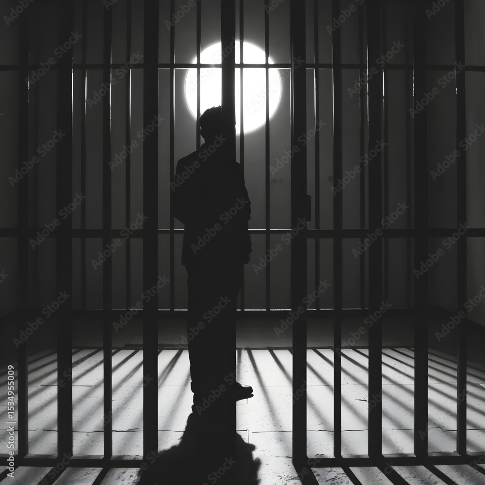 Fototapeta premium silhouette of a man in the jail