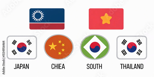 flags of countries as fabric badges, set of icons with Asian countries flags Free Download flags of countries as fabric badges, set of icons with Asian countries flags - GFXLoad