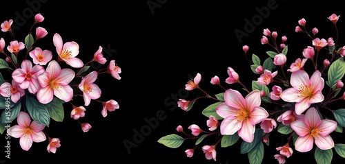 Wallpaper Mural Delicate blossoms & leaves in elegant horizontal floral banner, seamless repeat,  delicate,  texture Torontodigital.ca