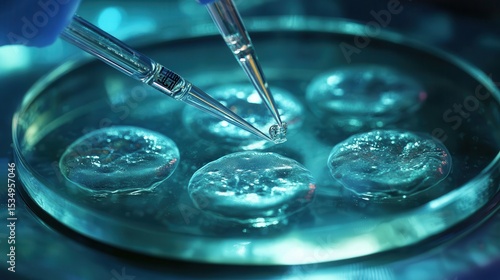 Stem cell research- nuclear transfer being carried out on several embryonic stem cells for cloning