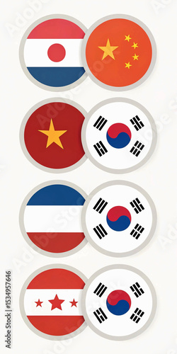 Free Download flags of countries as fabric badges, set of icons with Asian countries flags - GFXLoad